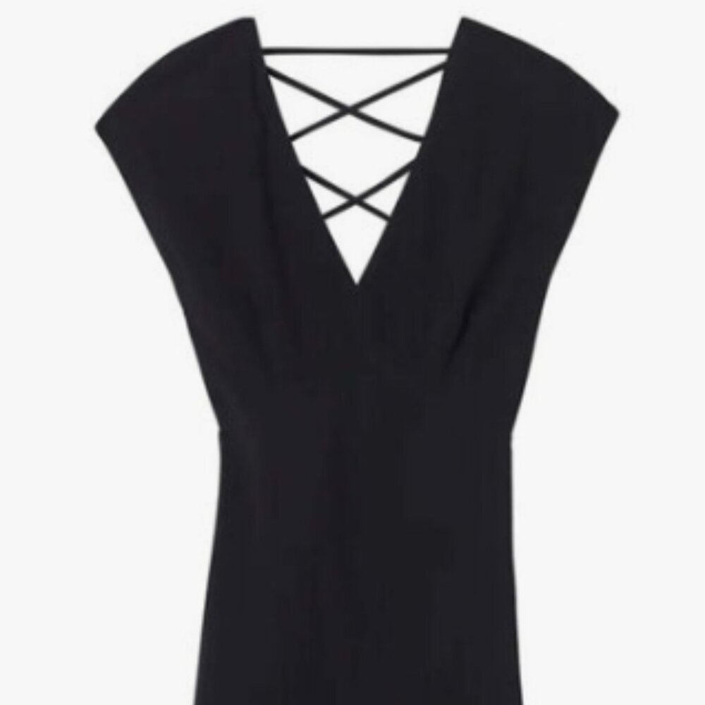 A.L.C.  Amelie Open Back Lace-Up Midi Dress Black 4 - Picture 3 of 5